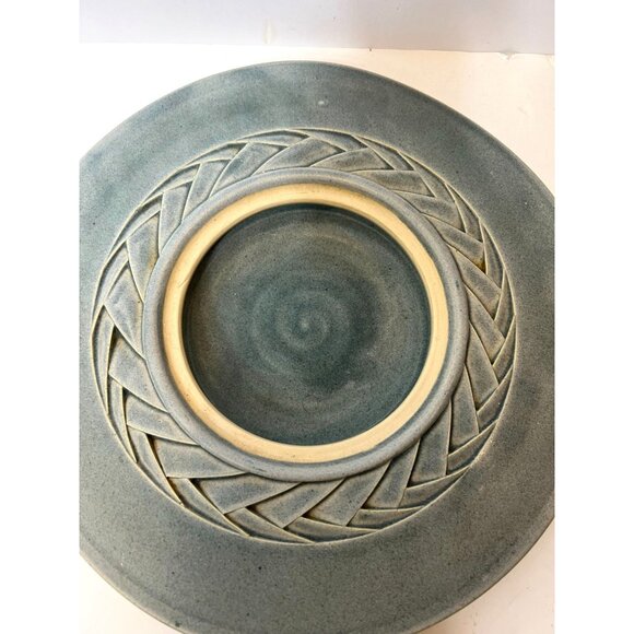 Dunes Studio PEI Ikebana Pottery Vase Braided Detail 12" Dia Blue Ceramic - Picture 5 of 9